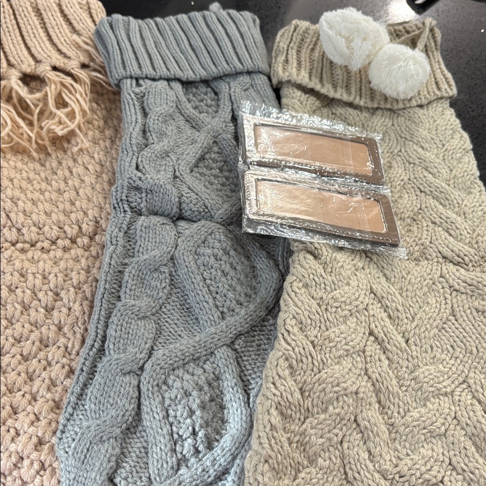 Cozy Knit Holiday Stockings Set - Cream, White, Gray, Tan - Picture 2 of 3